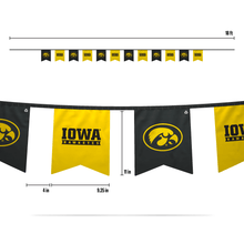 Load image into Gallery viewer, Iowa Hawkeyes Pennant Flags | 18&#39; of string with 12 flags | University of Iowa | Bunting | Waterproof | Double sided | Durable | Recyclable
