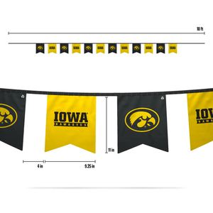 Iowa Hawkeyes Pennant Flags | 18' of string with 12 flags | University of Iowa | Bunting | Waterproof | Double sided | Durable | Recyclable